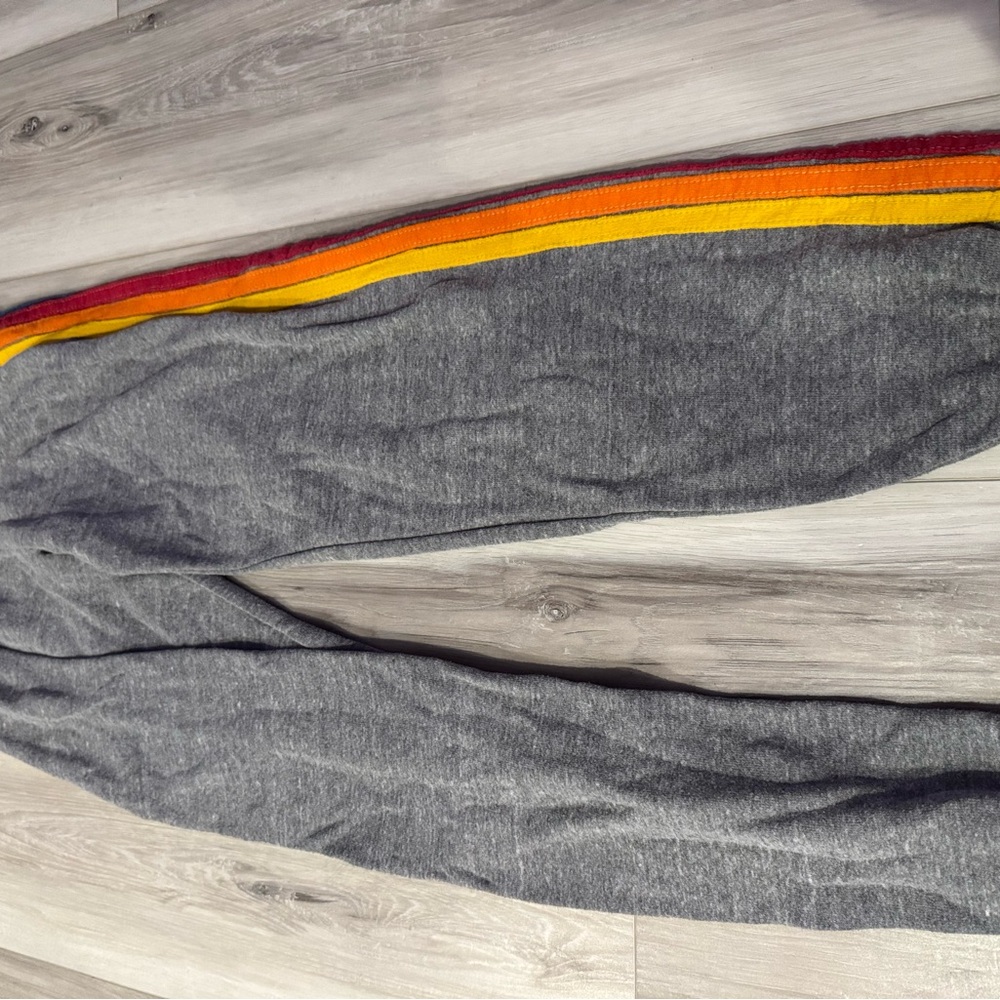 Aviator Nation Gray Track Pants with Red and Yellow Stripes